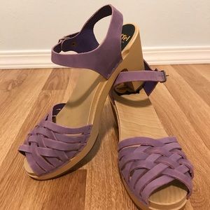 Swedish Hasbeens Sky High Braided Purple Clogs